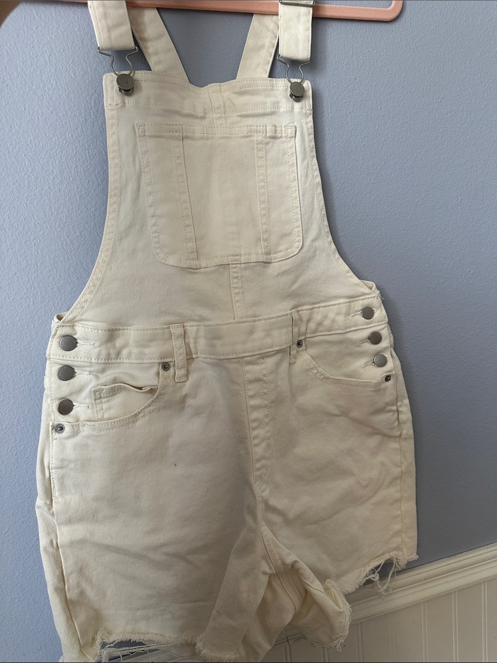 Universal Thread Cream Short Denim Overalls Romper